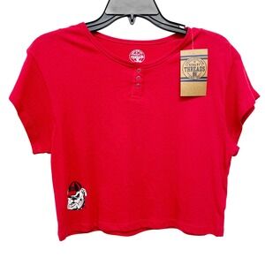 Rivalry Threads Women's Red Georgia Bulldogs Henley Crop Top Size Large